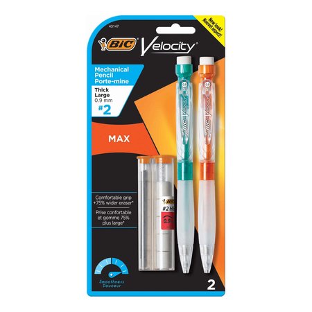 BIC Velocity Max Pencil, 0.9 mm, HB (#2), Black Lead, Assorted Barrel, PK2 MPMX9P21